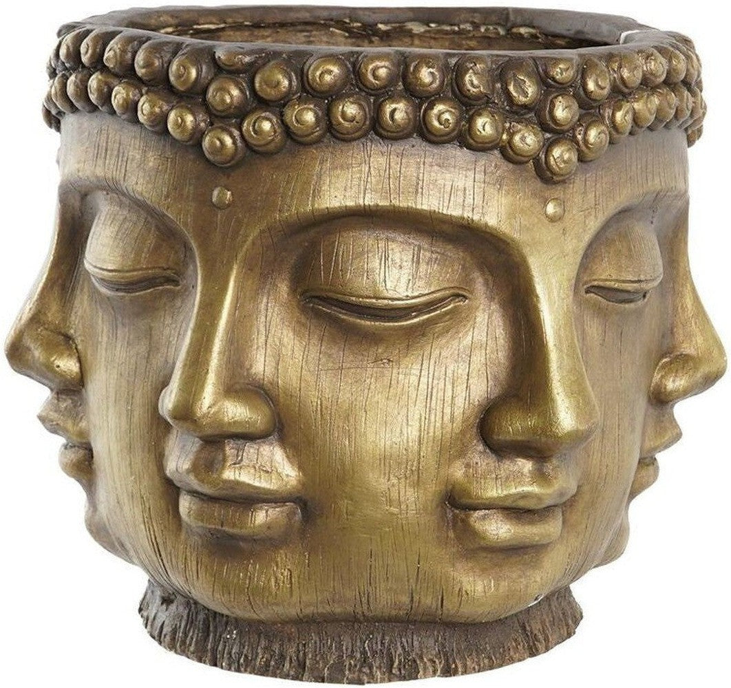 [product_category]-Planter DKD Home Decor Golden Wood Magnesium Circular Buddha Oriental-Bigbuy-S3040798-1