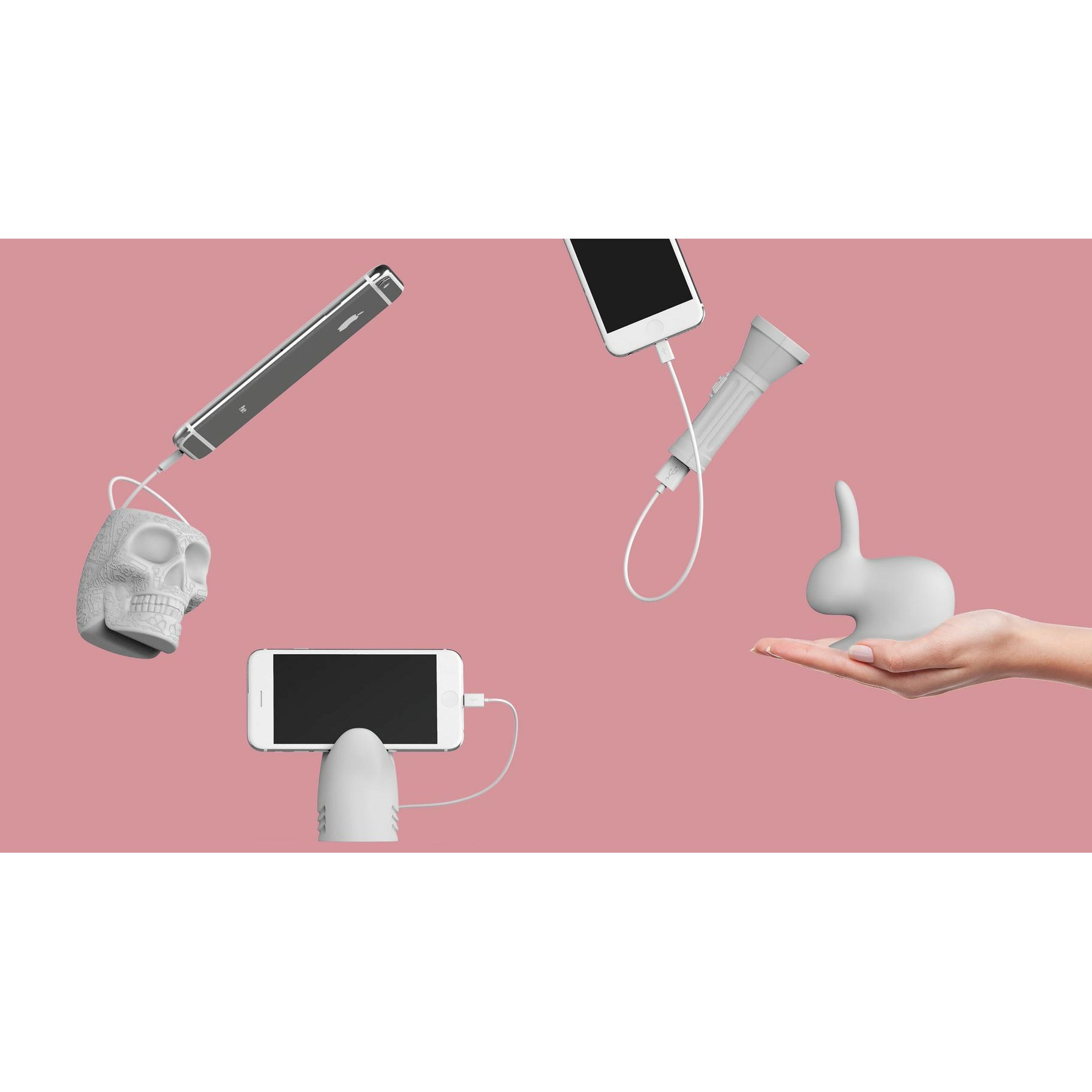 [product_category]-Qeeboo Rabbit Mini Portable Charger, Pink-Qeeboo-8052049053396-90008PIX5-QEE-9