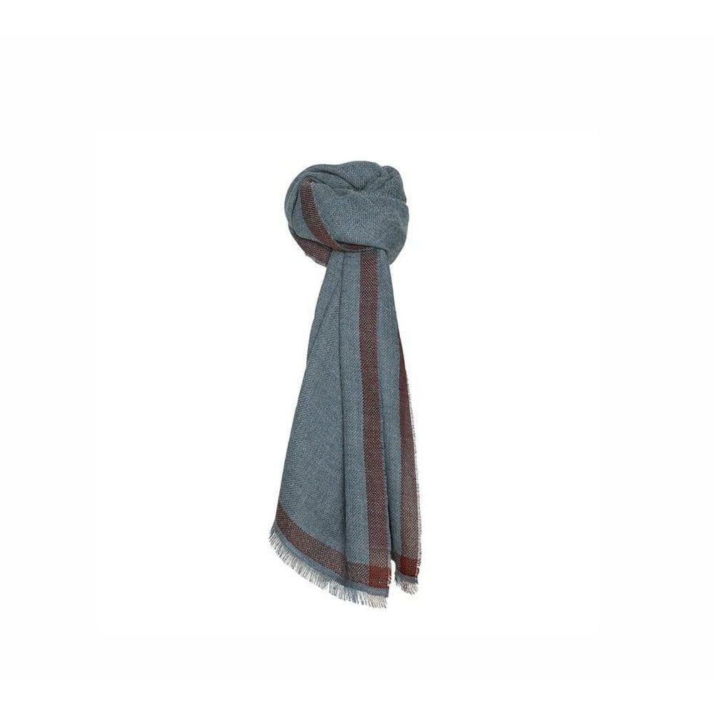 Silkeborg Uldspinderi Rustic Border Scarf, Stone Blue