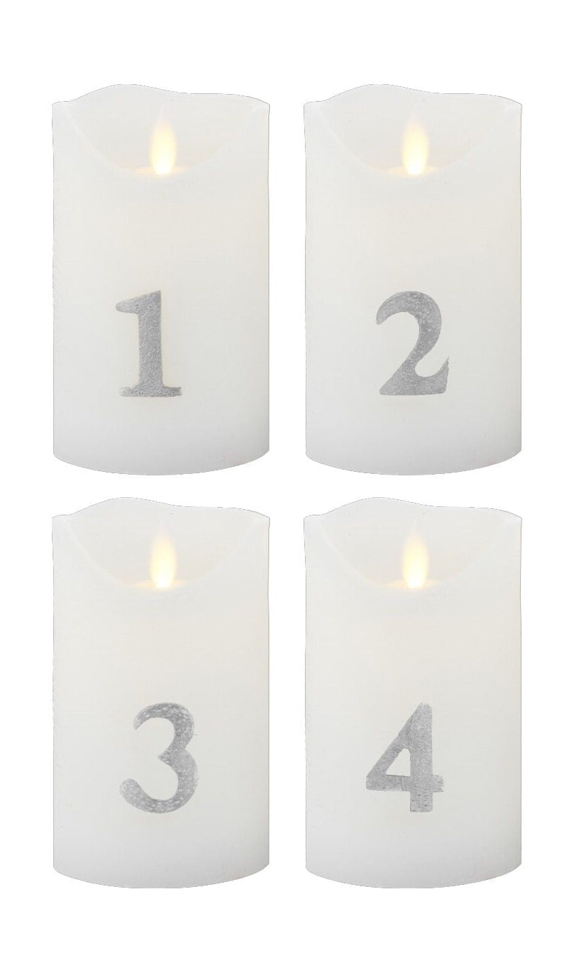 Sirius Sara Advent LED CANDLE 4 PCS ØX H 7X12,5 cm, hvidt/sølv