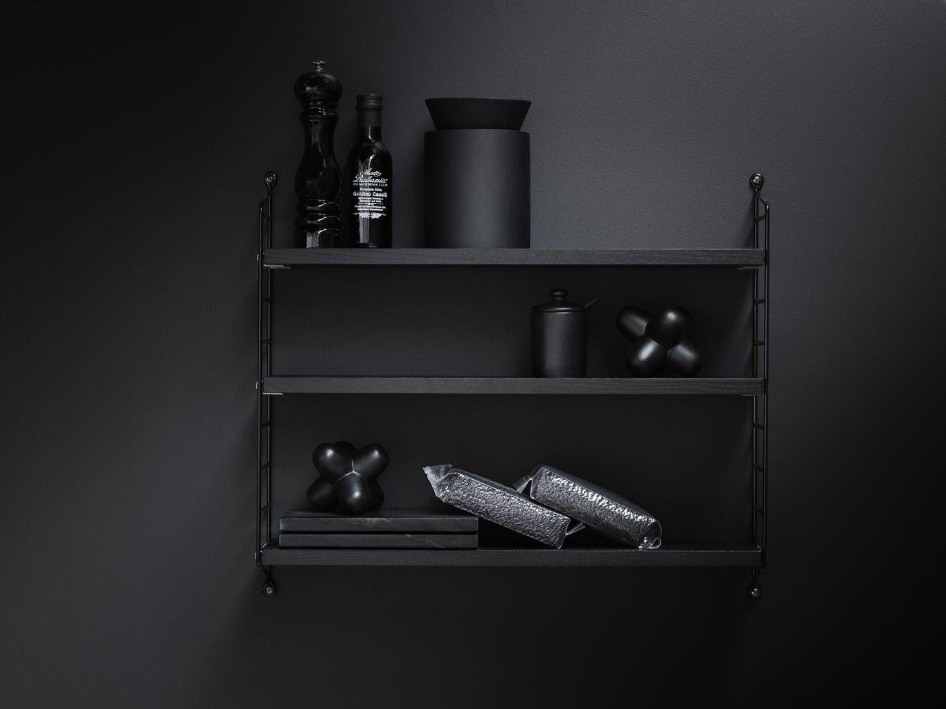 String Furniture String Pocket Wall Shelf, Ash Black Stained/Black