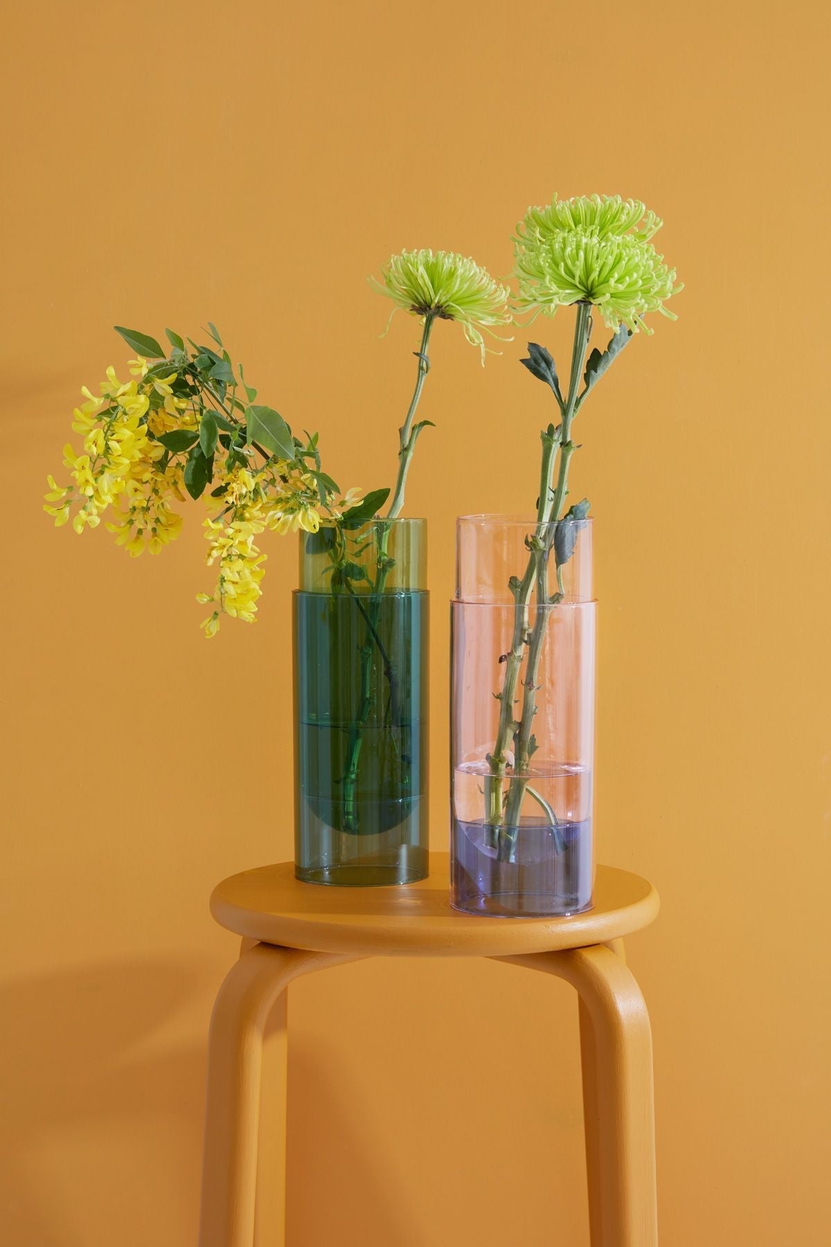 Studio sur le vase à tube de bouquet, vert