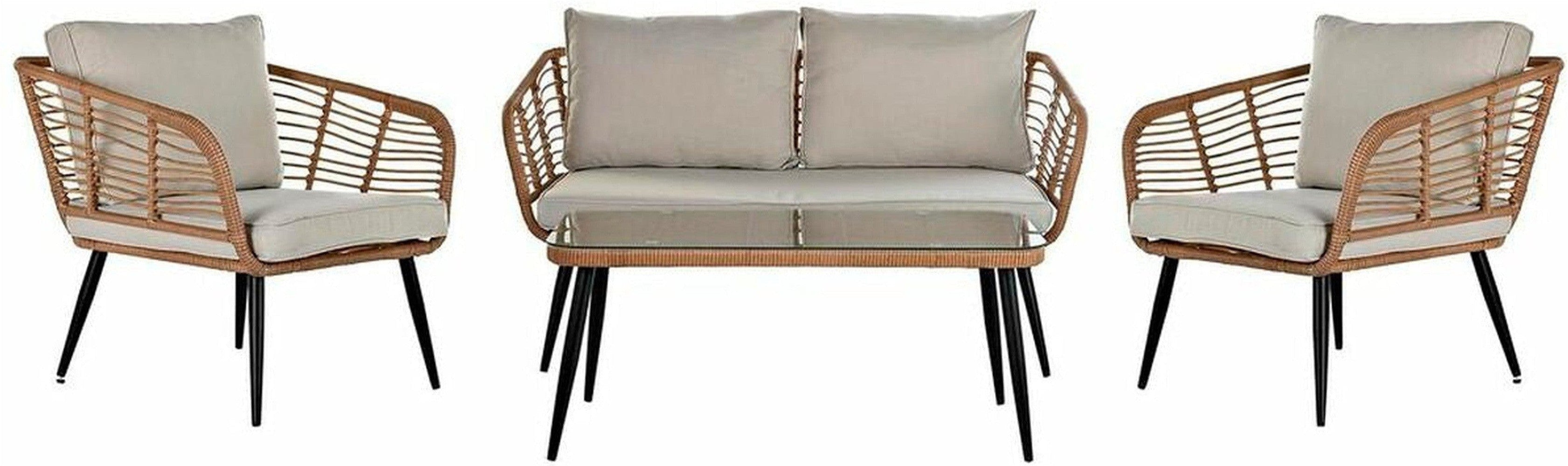 [product_category]-Table Set with 3 Armchairs DKD Home Decor Crystal Black Beige Brown-Bigbuy-S3033160-1