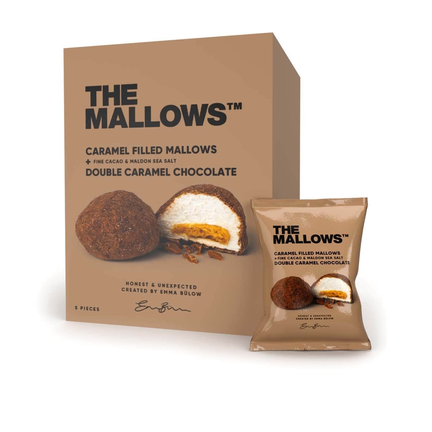 Los malvaviscos Mallows con relleno de caramelo y chocolate con chocolate doble de caramelo, 90 g