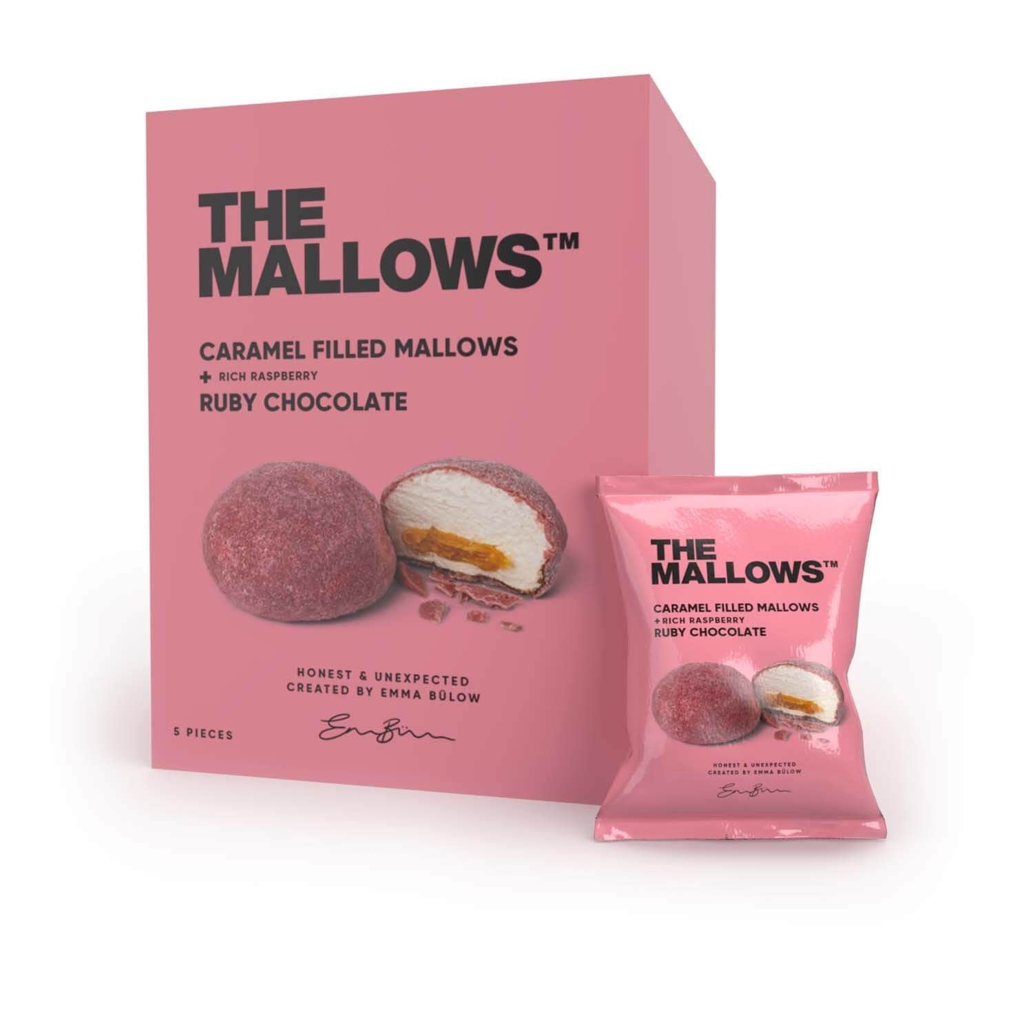 Los malvaviscos Mallows con relleno de caramelo y chocolate con chocolate rubí, 90G