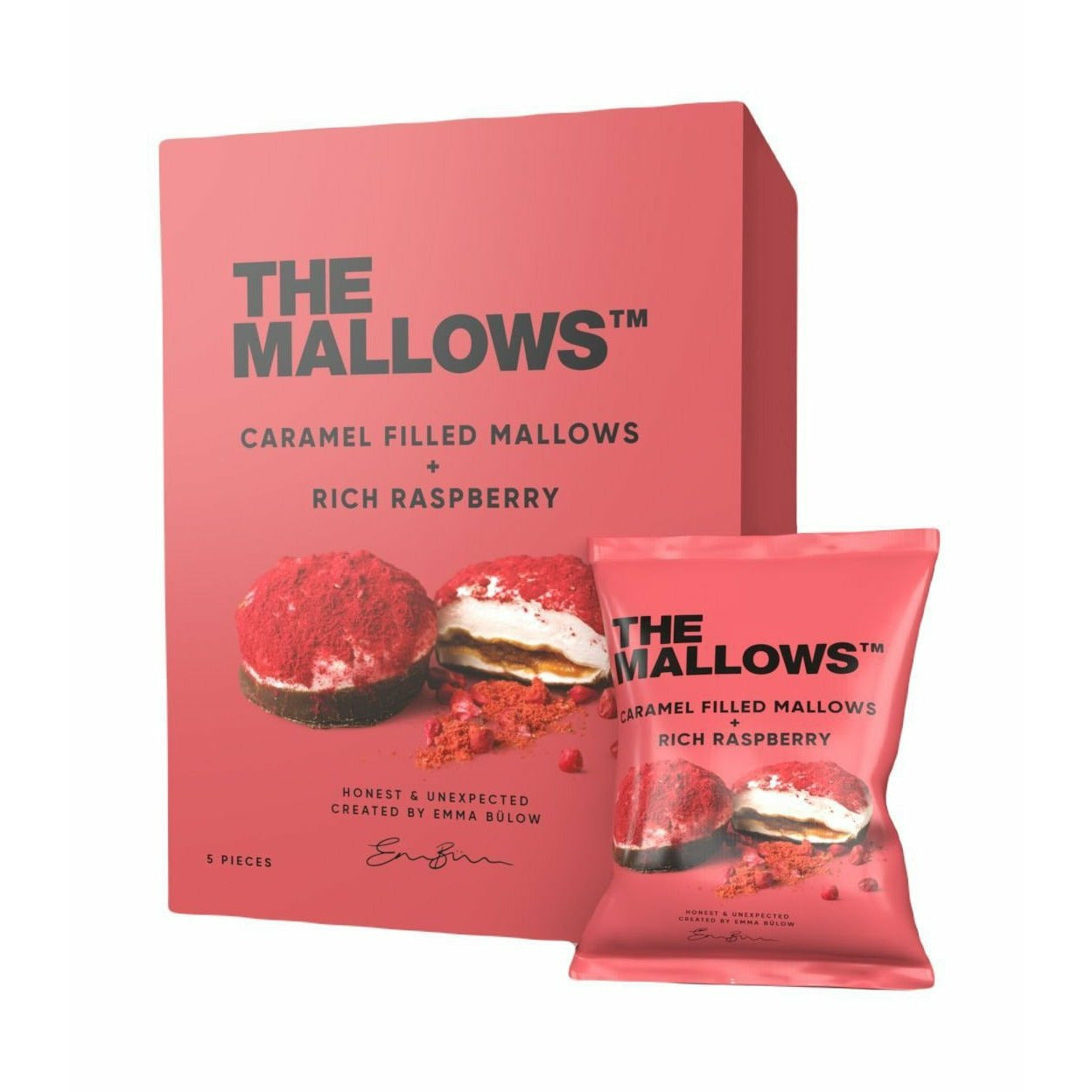 Los malvaviscos Mallows con caramelo llenando frambuesa rica, 55g