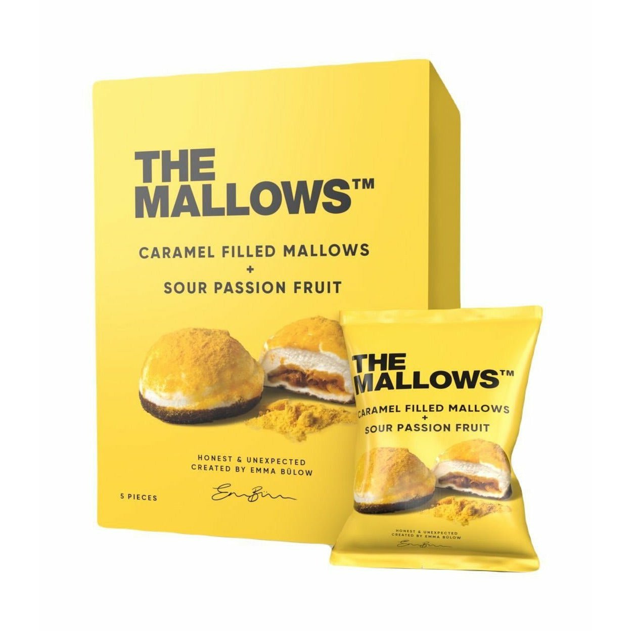 Les guimauves de Mallows avec du caramel remplissant les fruits de la passion aigre, 55g