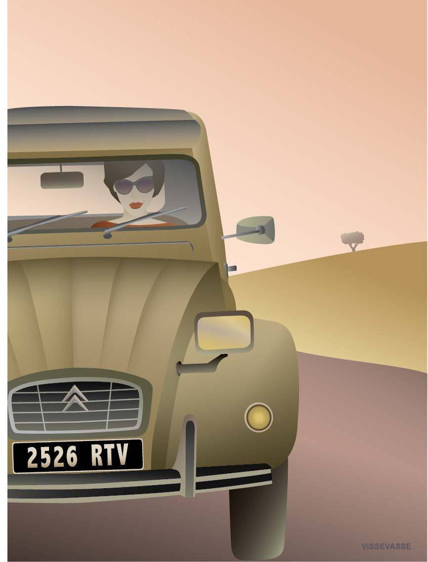 Vissevasse 2 CV Citroen Poster, 15 x21 cm