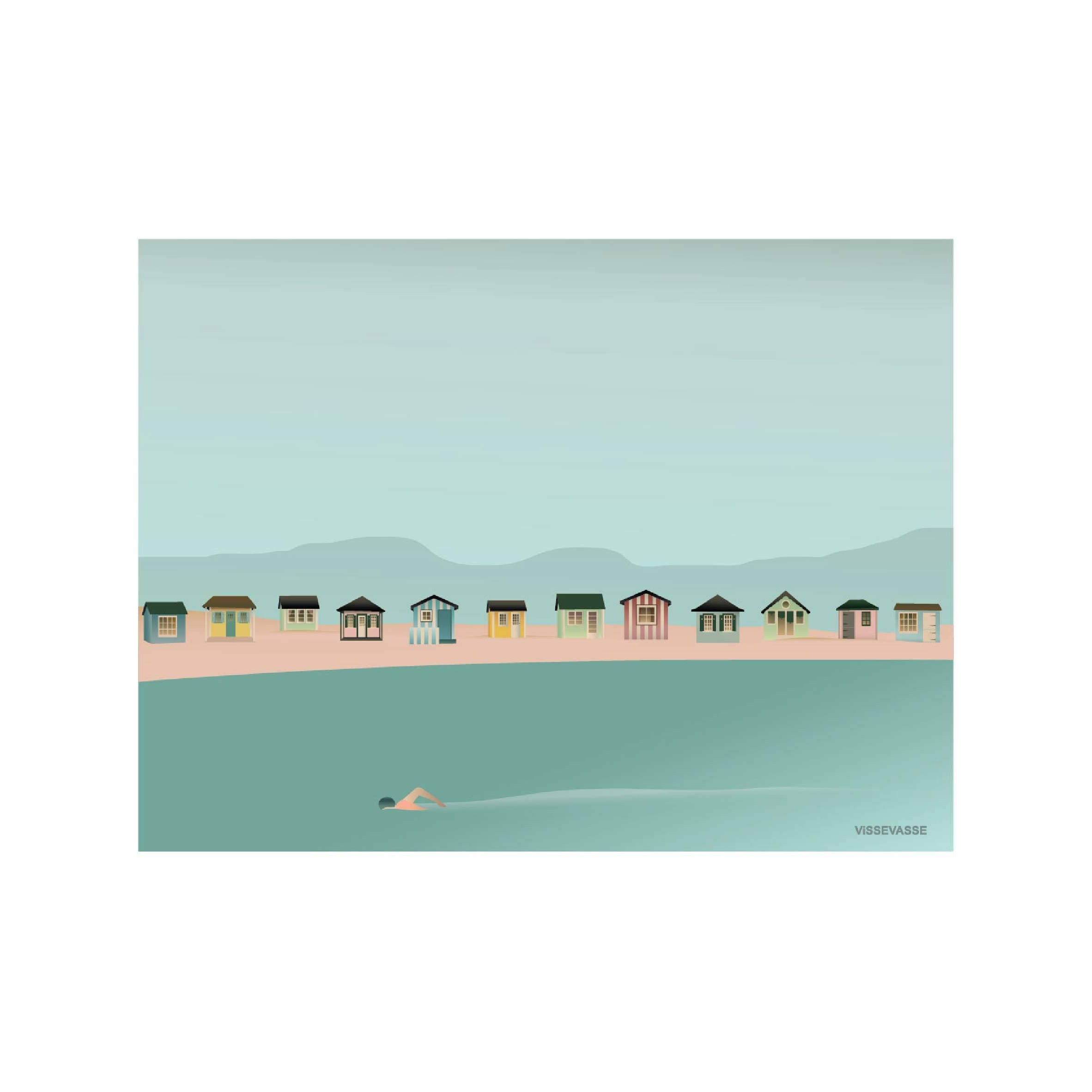 Vissevasse Beach Hut Coastline -poster, 30 x40 cm