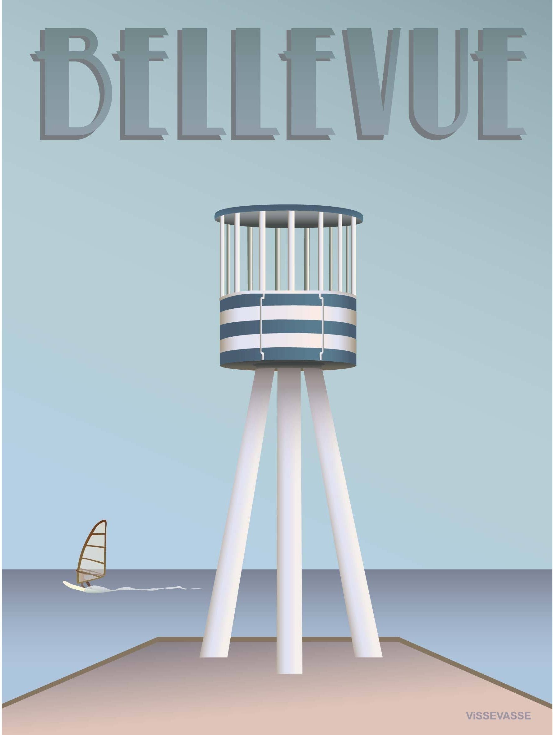 Vissevasse Bellevue Rettungsschwimmer -Tower -Poster, 15 x21 cm