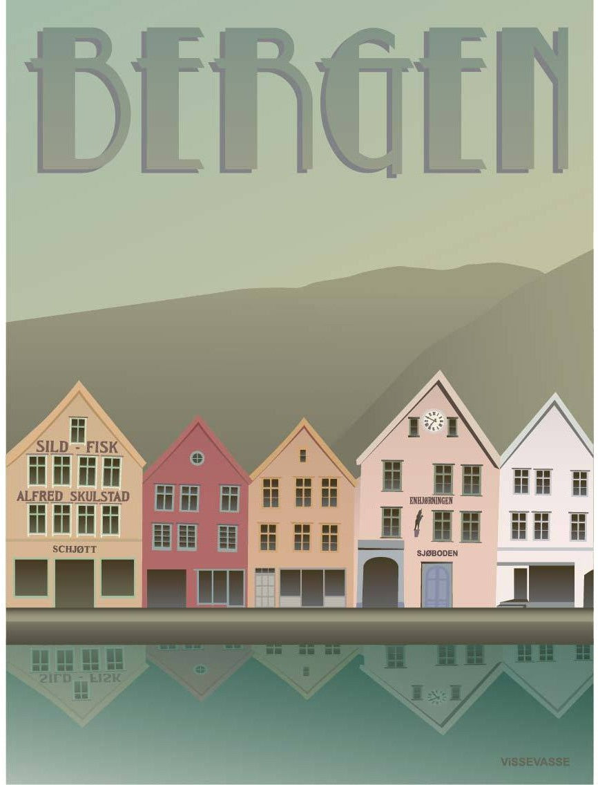 Vissevasse Bergen Bryggen Poster, 15 X21 Cm