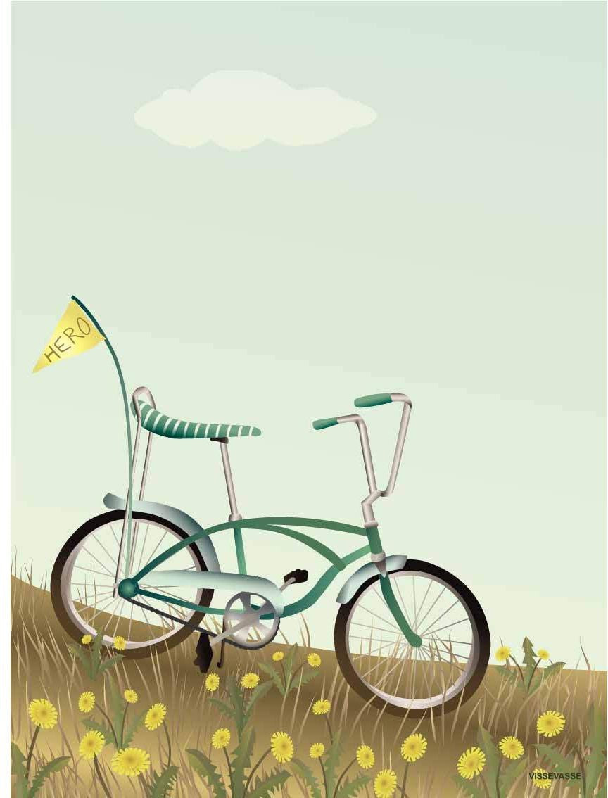 Vissevasse -cykel med en flagplakat, 15 x21 cm