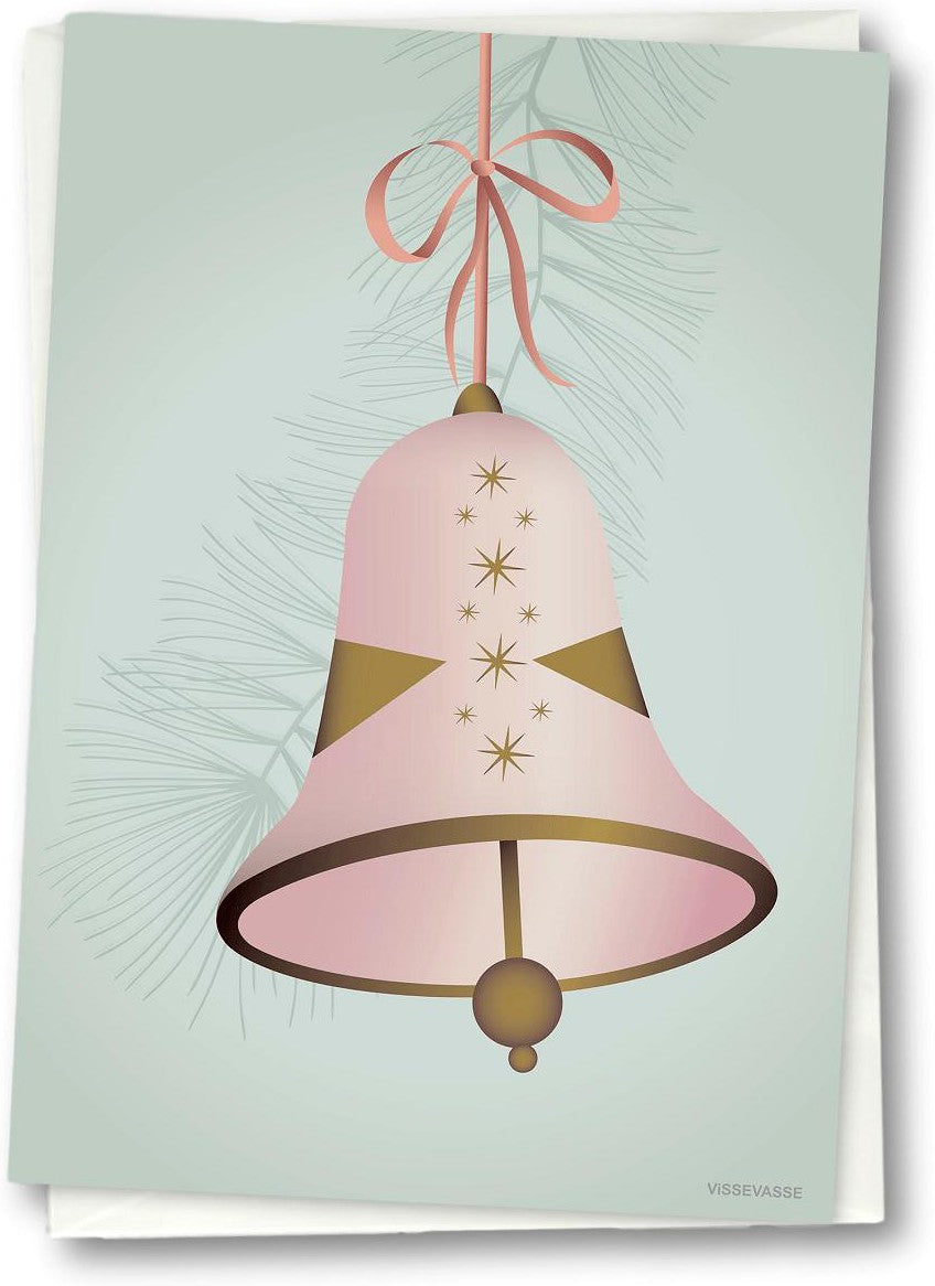 Vissevasse Christmas Bell -wenskaart 10,5 x15 cm, roze