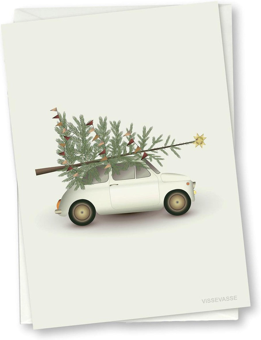 Vissevasse Christmas Tree & Little Car Wensing Card, 10,5x15 cm