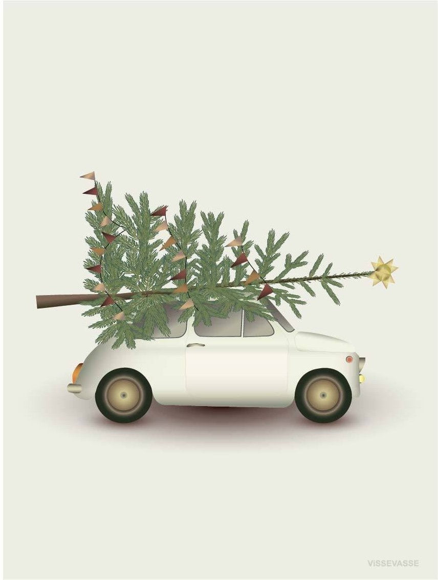 Vissevasse Weihnachtsbaum und kleines Auto -Poster, 15 x21 cm