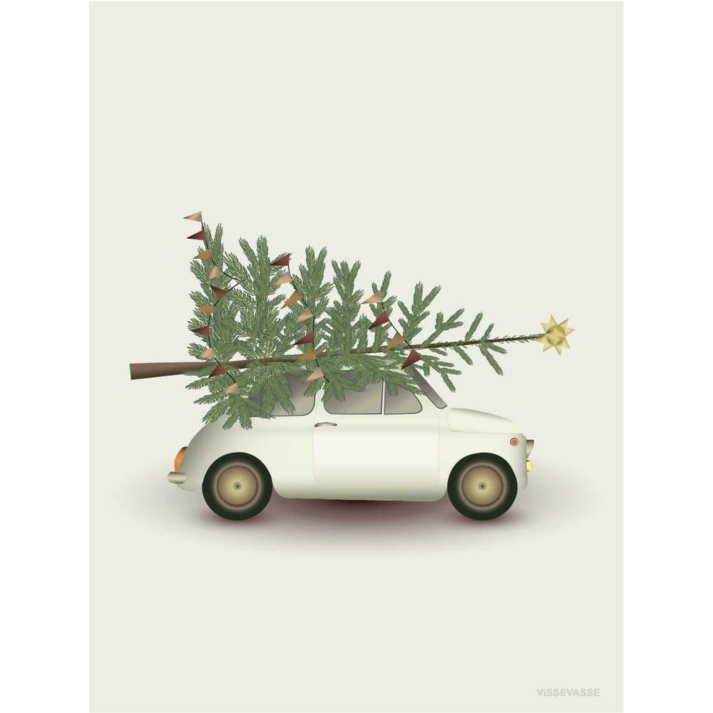 VISSEVASSE Tree de Navidad y cartel de autos pequeños, 50x70 cm