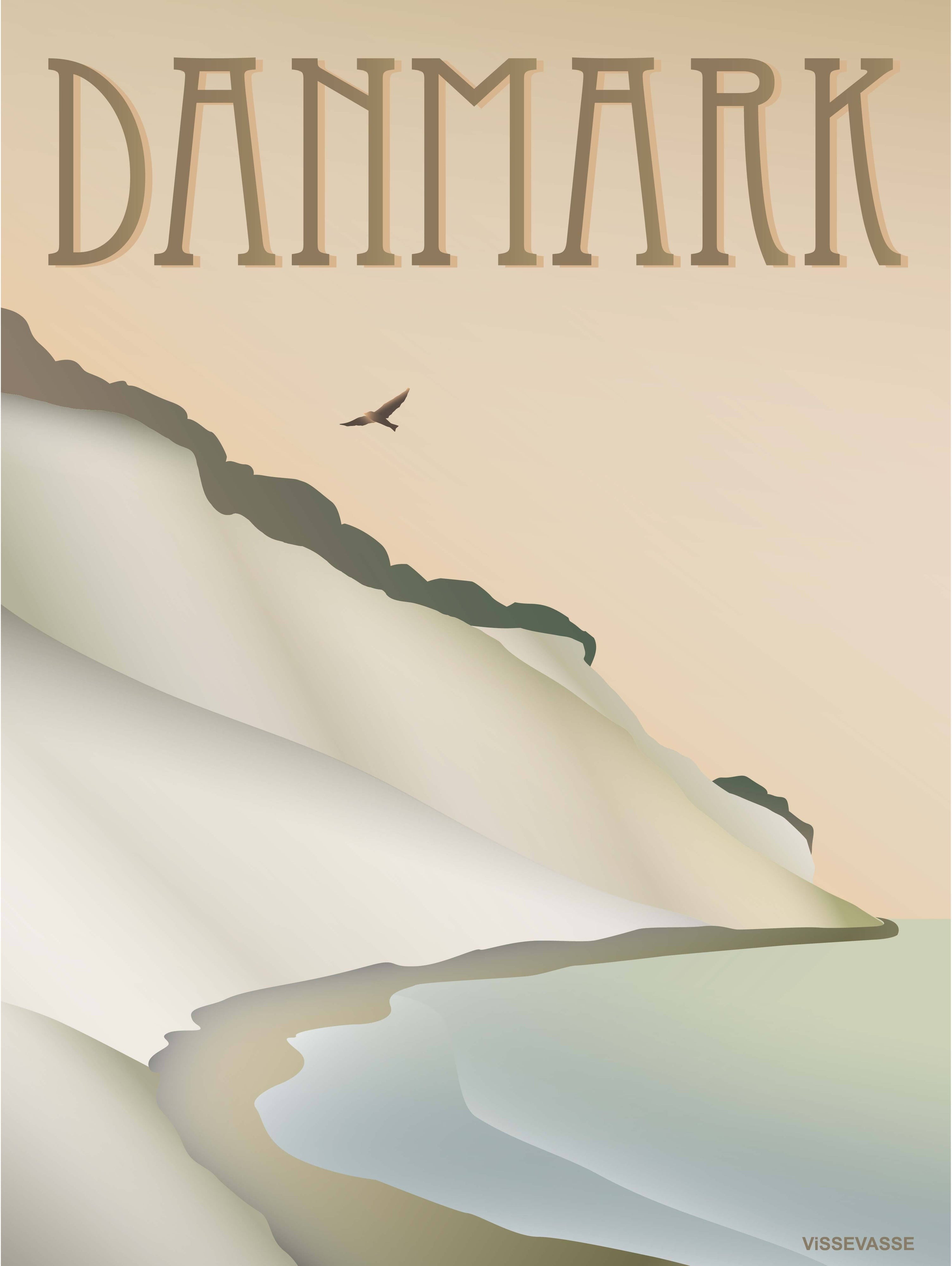 Vissevasse Danmark Cliff Plakat, 15 x21 cm