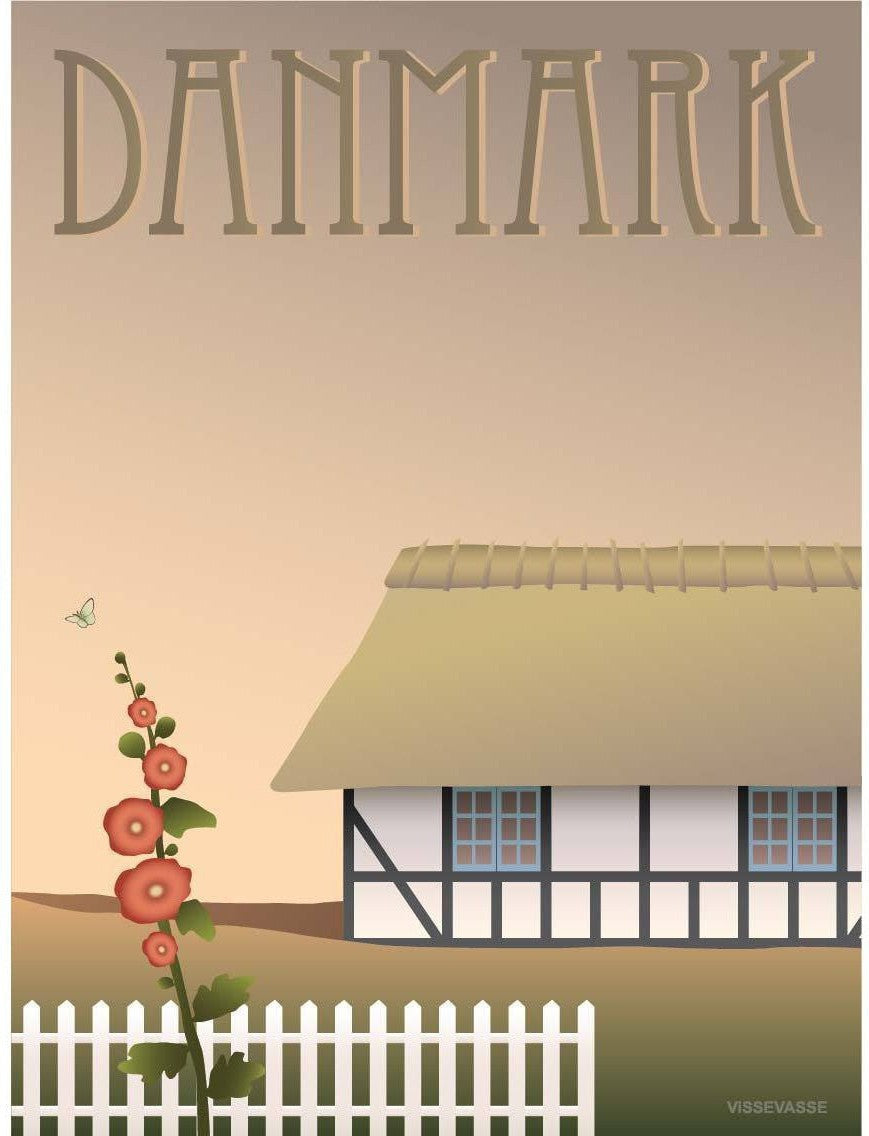 Vissevasse Danmark Farmhouse Plakat, 15 x21 cm