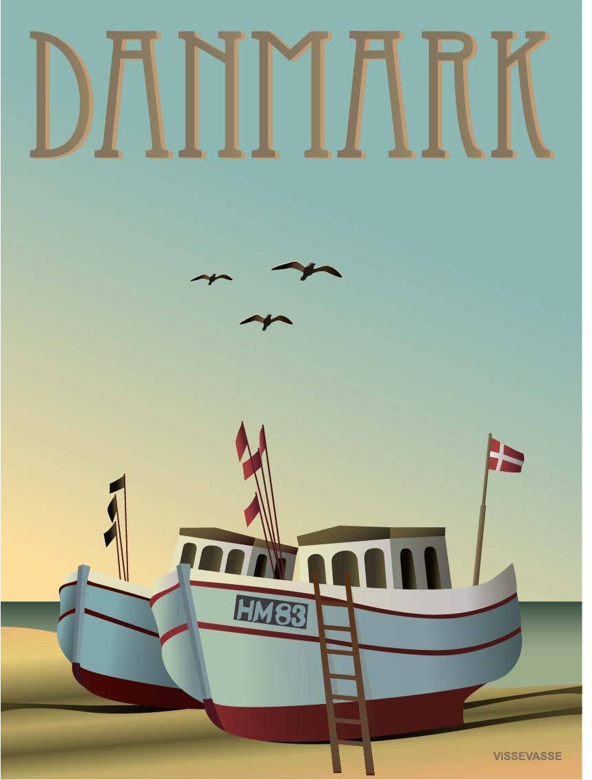 Affiche de bateaux de pêche Vissevasse Danemark, 15 x 21 cm