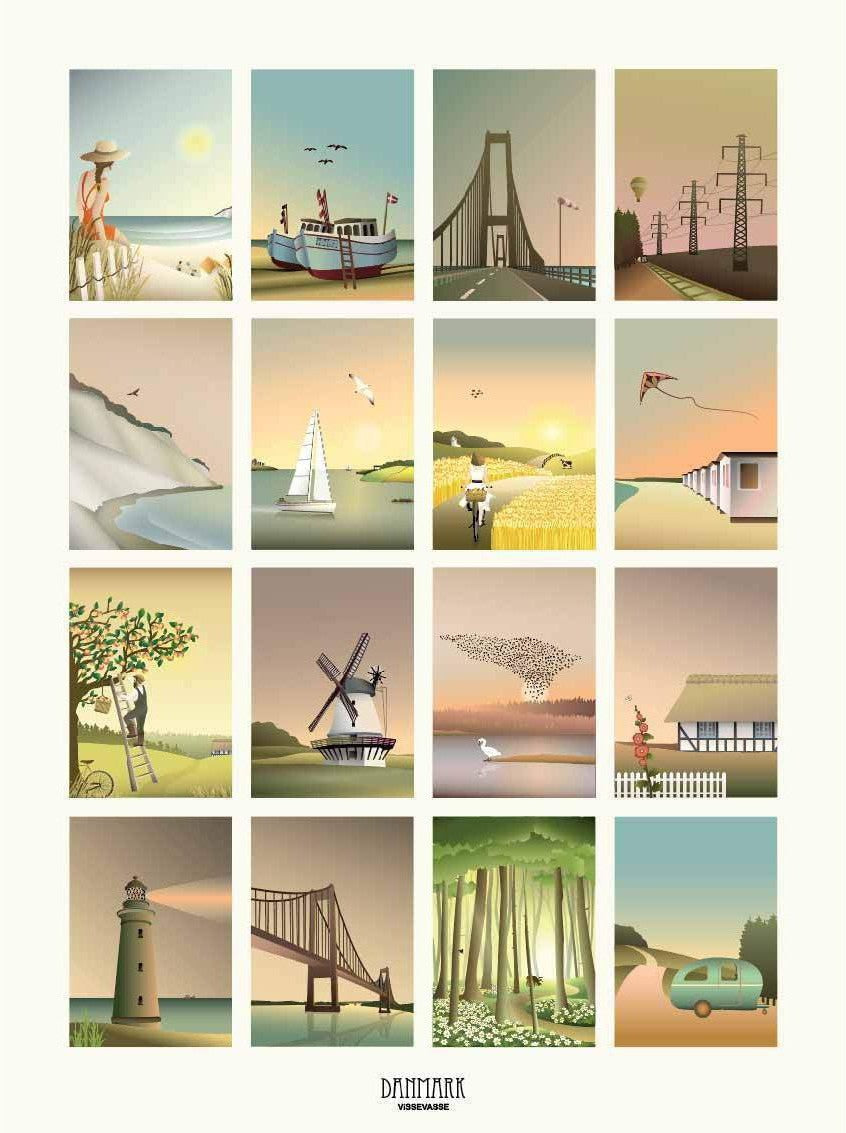 Vissevasse Denmark Motifs Poster, 15 X21 Cm