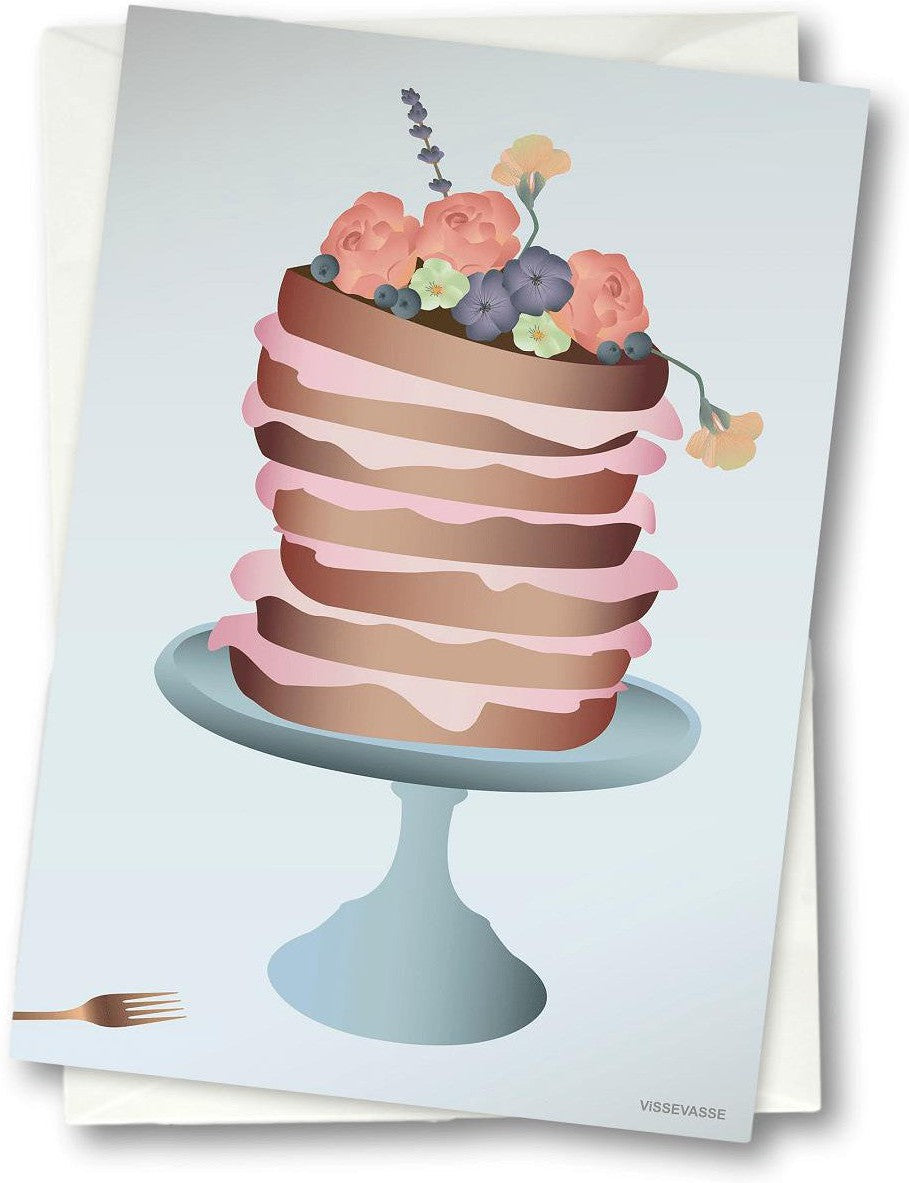 Vissevasse Flower Decorated Cake Greeting Card, 10.5 X15 Cm