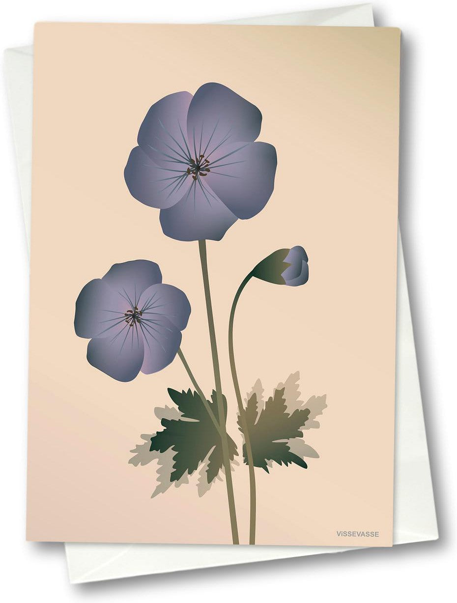 Vissevasse geranium lykønskningskort, 10,5x15cm