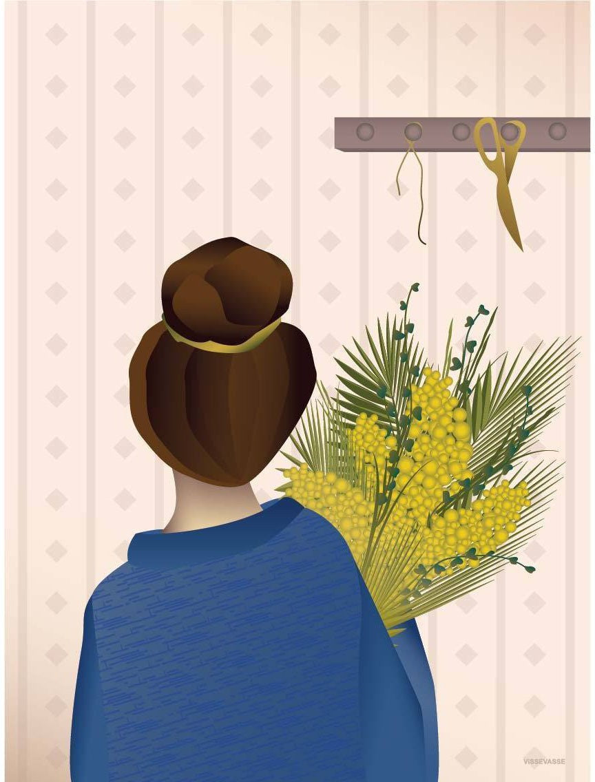 Fille Vissevasse avec affiche de bouquet, 15x21 cm