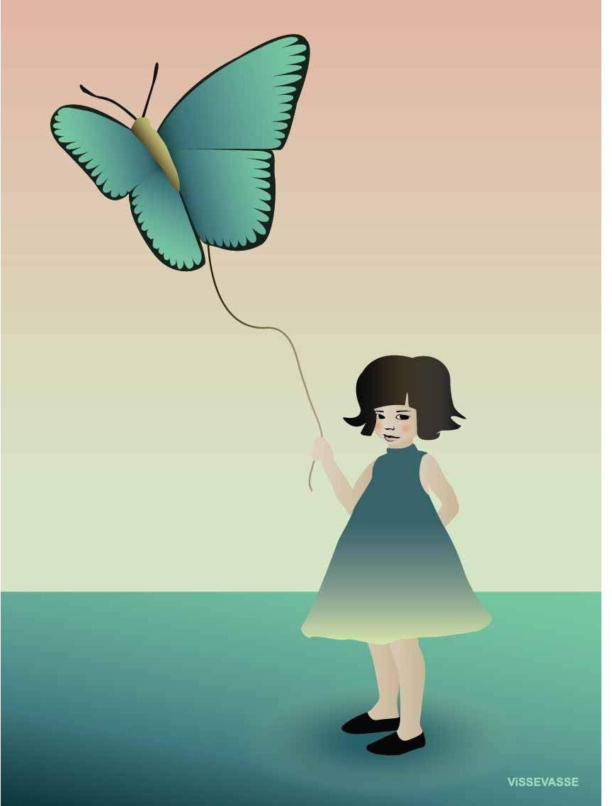 Vissevasse Girl With the Butterfly Poster, 15 x21 cm