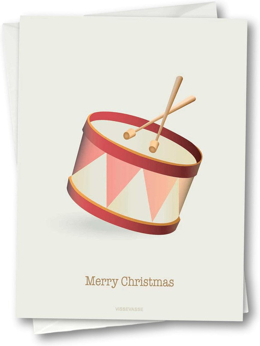 Vissevasse Merry Christmas Drum wenskaart, 10,5x15 cm