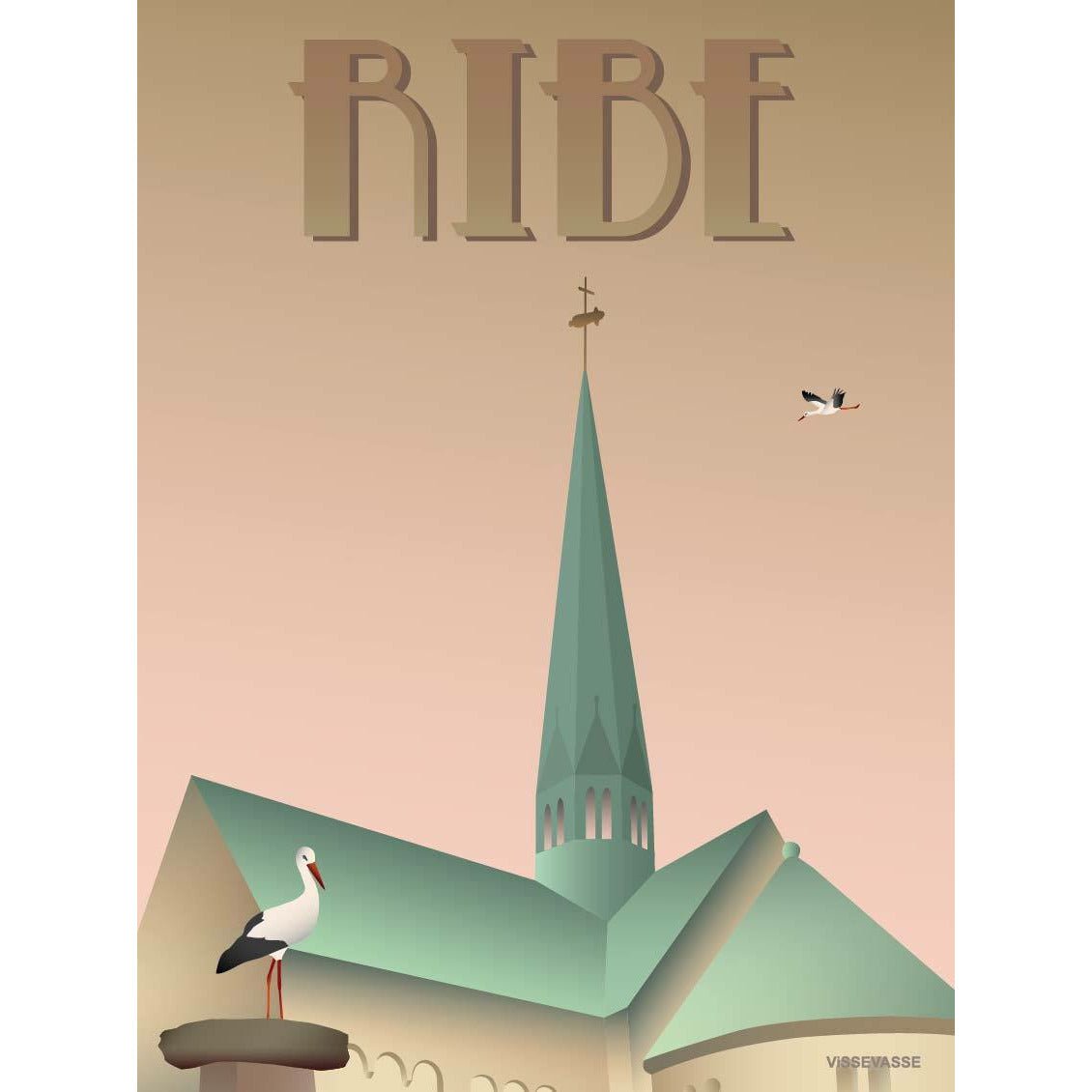 Affiche de cigognes Vissevasse Ribe, 50 x70 cm