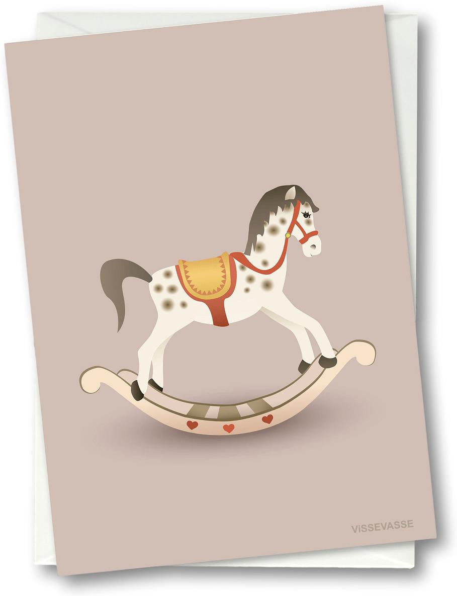 Vissevasse Rocking Horse Greeting Card, Pink, 10,5x15cm