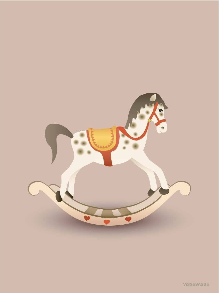 Vissevasse Rocking Horse Poster 15 X21 Cm, Pink