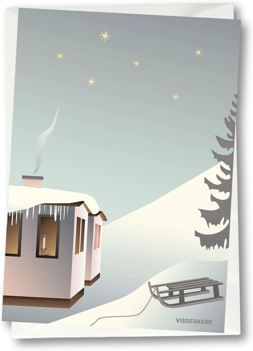 Vissevasse Sledge in the Snow Greeting Card, 10,5x15 cm