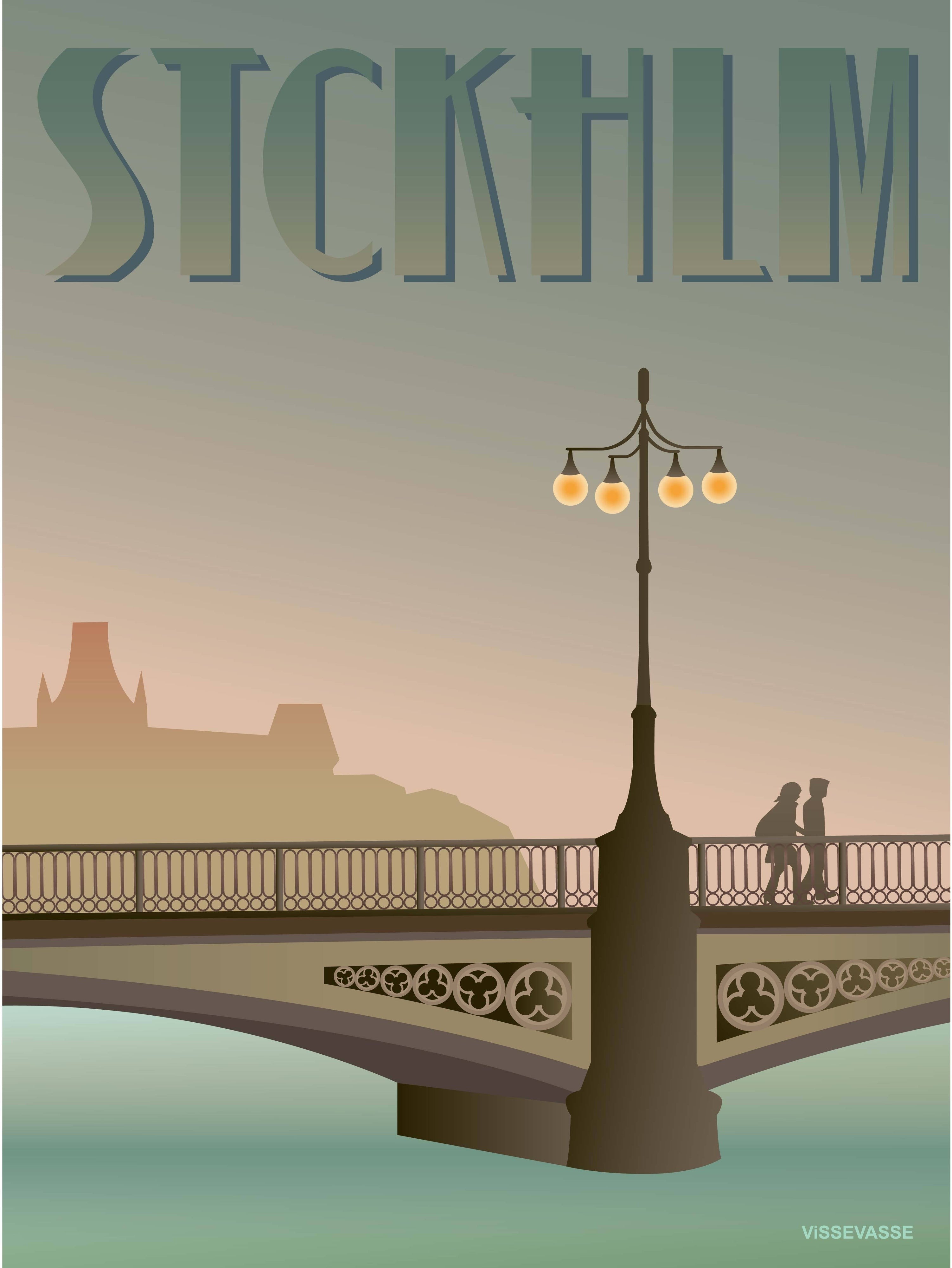 Affiche du pont Vasa de Stockholm Vissevasse, 15 x 21 cm