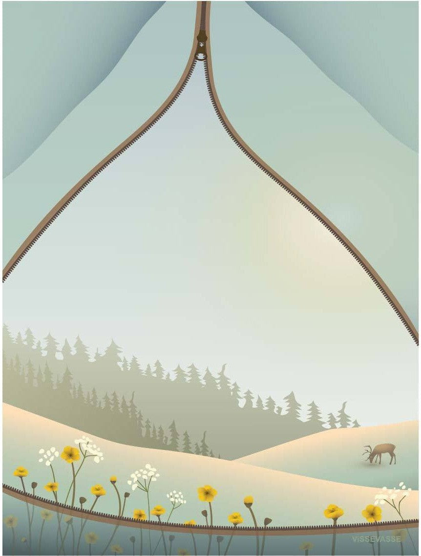 Vissevasse -Zelt mit einem View -Poster, 15 x21 cm