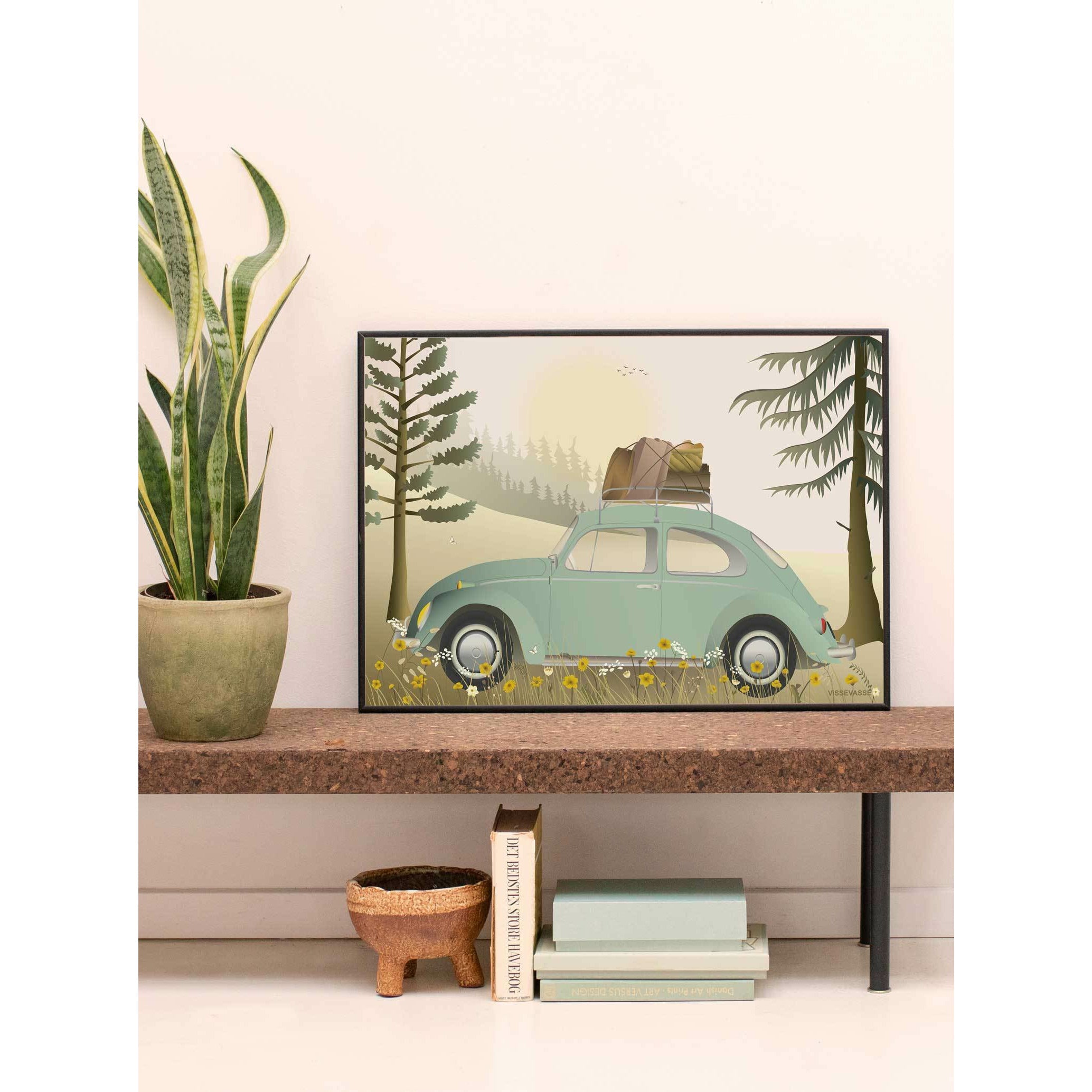 Vissevasse VW Beetle Green plakat, 30 x40 cm