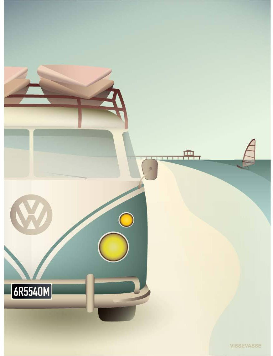 Vissevasse VW Camper -affisch, 15 x21 cm