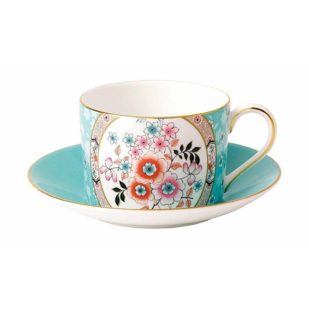 Wedgwood Wonderlust Camellia Teacup & Saucer 0,15 L Boîte-cadeau, turquoise