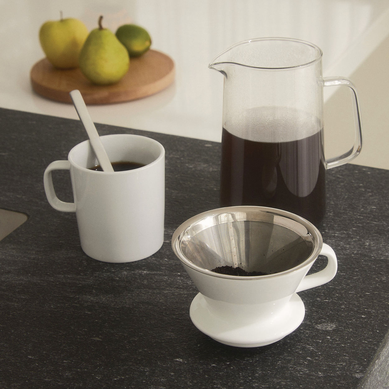 Alessi langsamer Kaffee, Zubehör für Kaffeemühle (Krug + Nettofilter + Filterhalter)