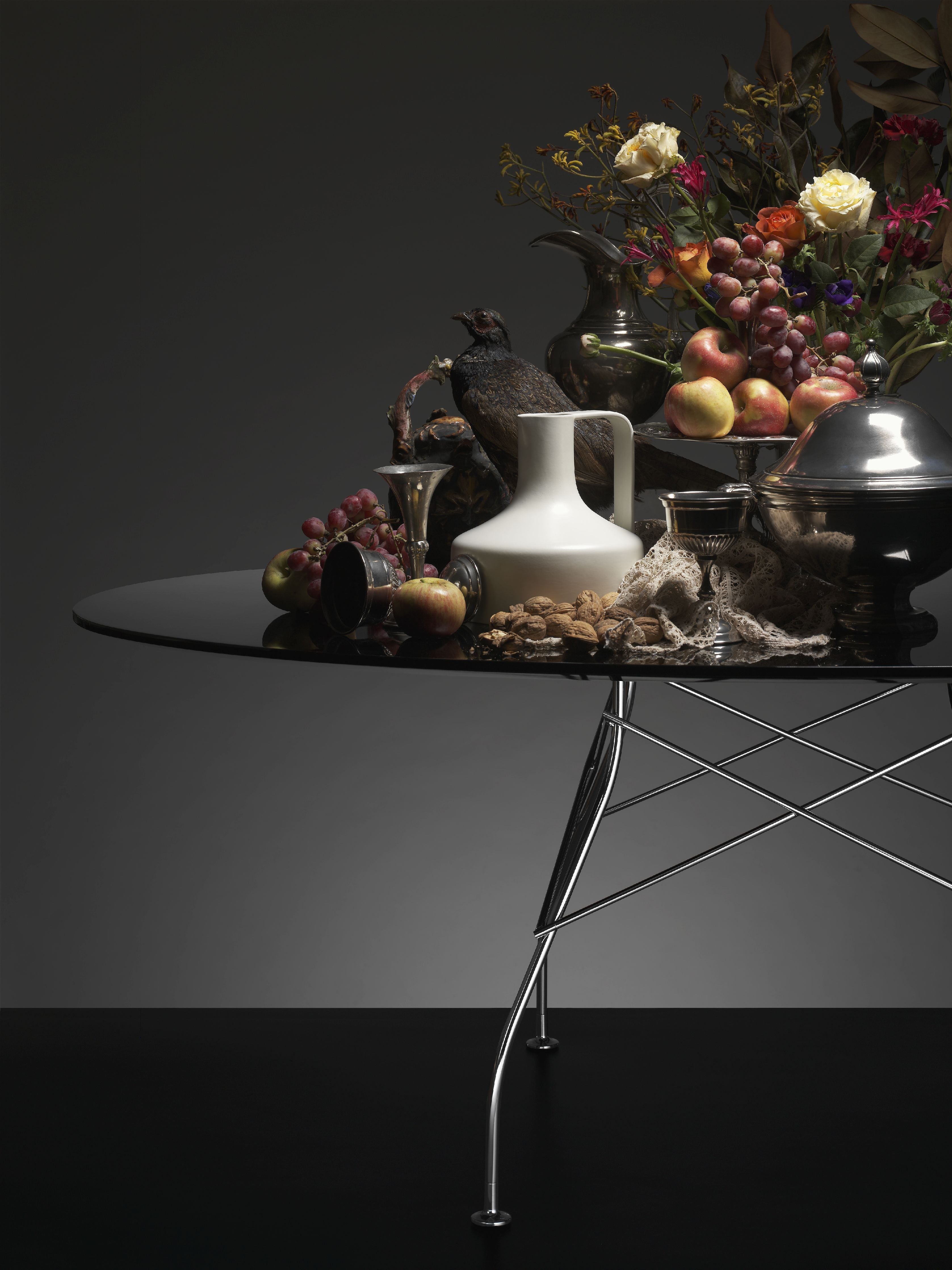 Table brillante kartell marbre ovale, Matt noir / gris tropical