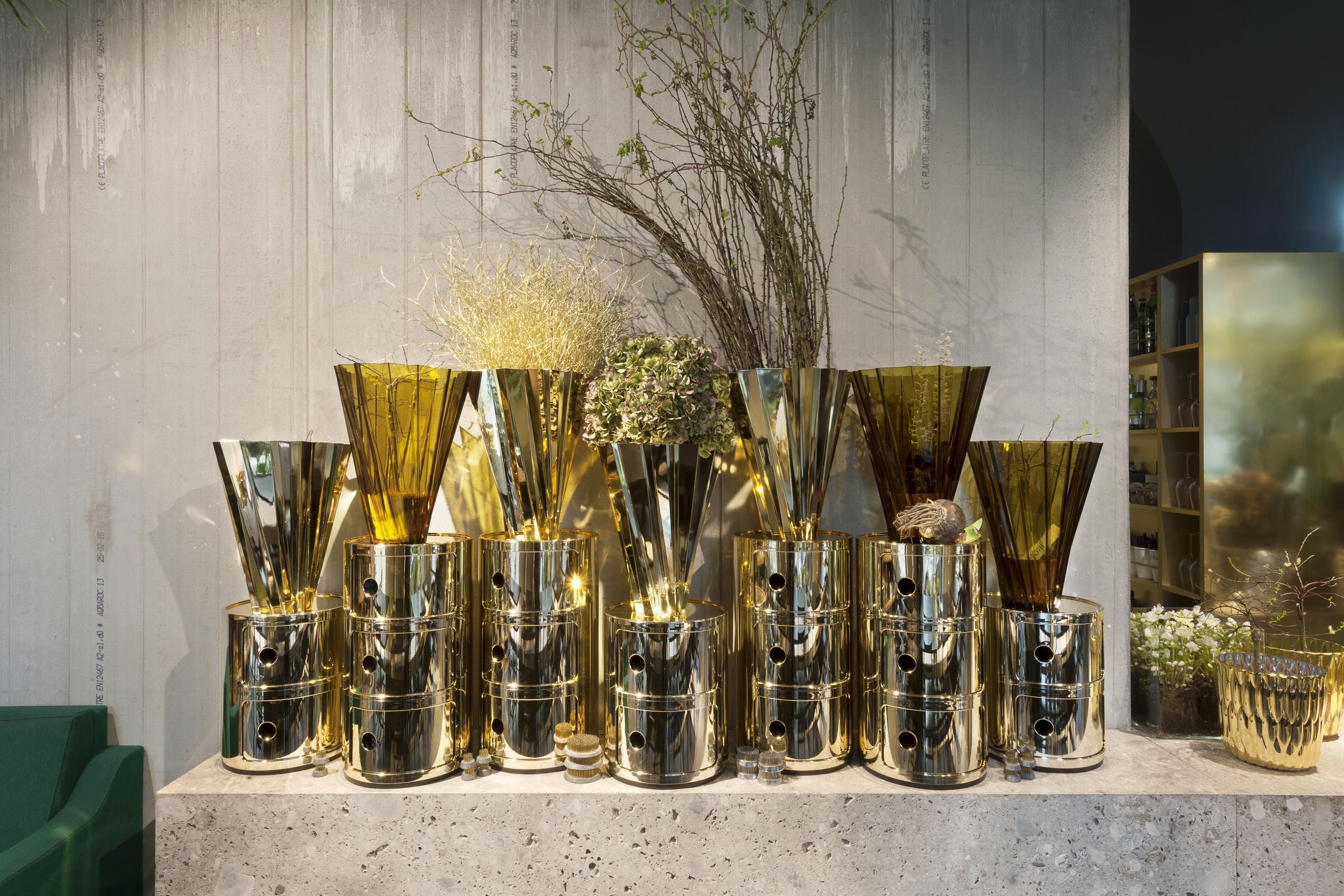 Kartell Componibili Metal Container 3 elementer, guld