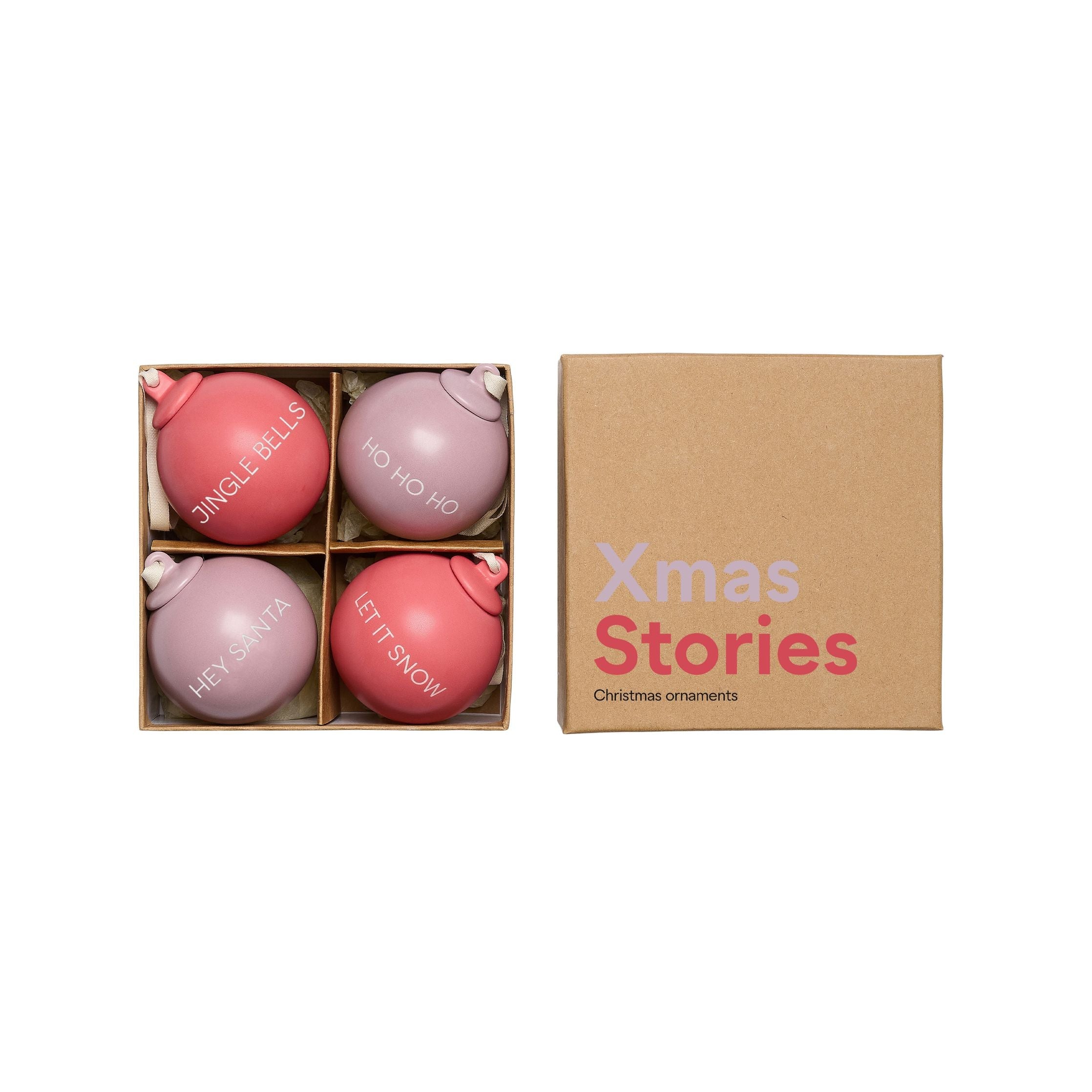 Design Letters Xmas Stories Ball Pendants 40mm (Set Of 4 Pcs), Lavender/Faded Rose