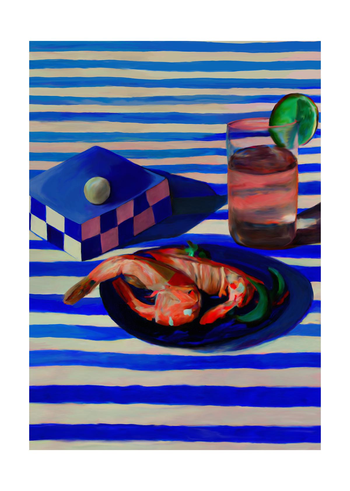 Papierkollektiv -Shrimp & Stripes -Poster, 70x100 cm