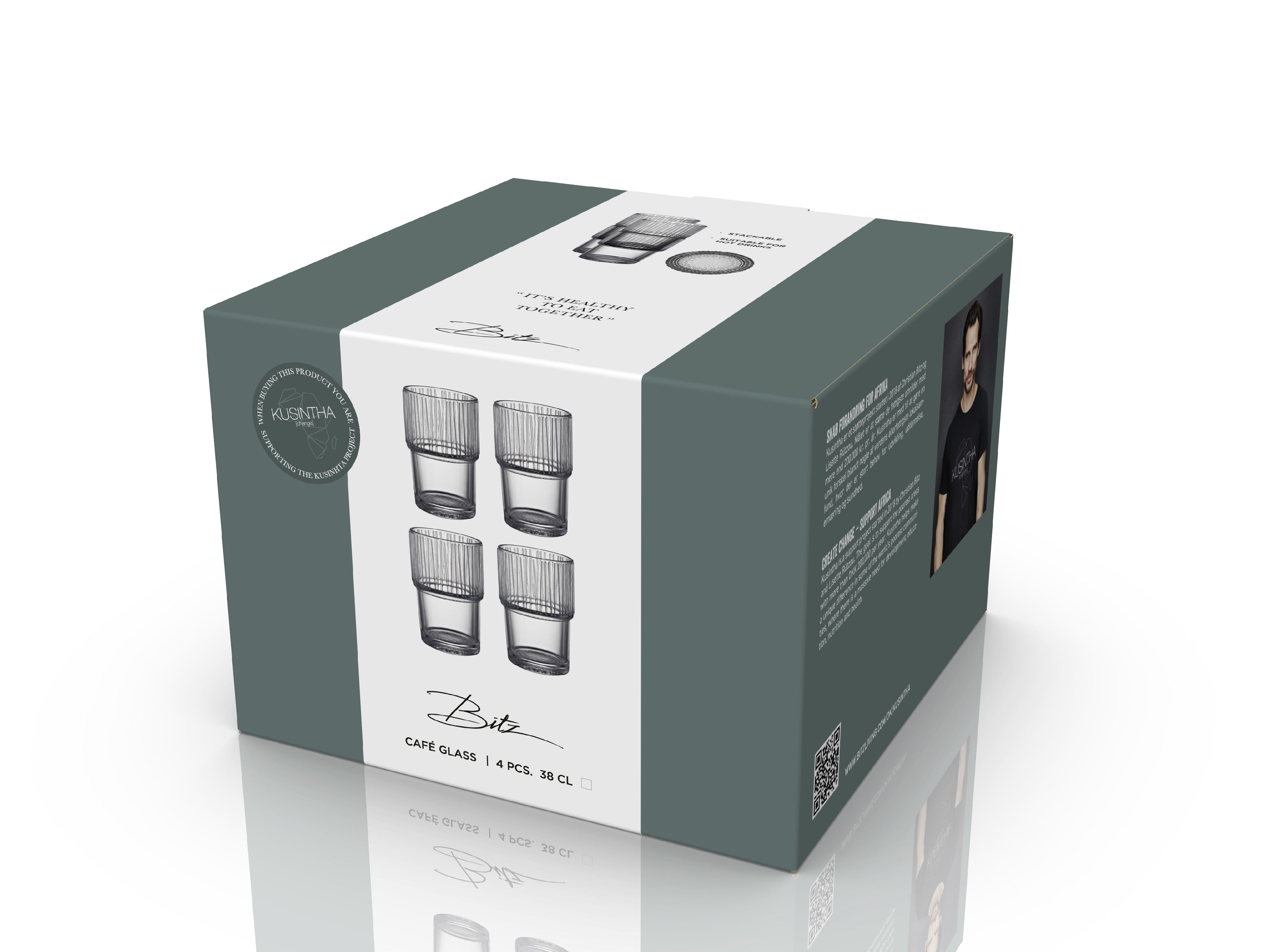 Bitz Kusintha Café Glas 12,5 cm 38 Cl 4 PCs, klar