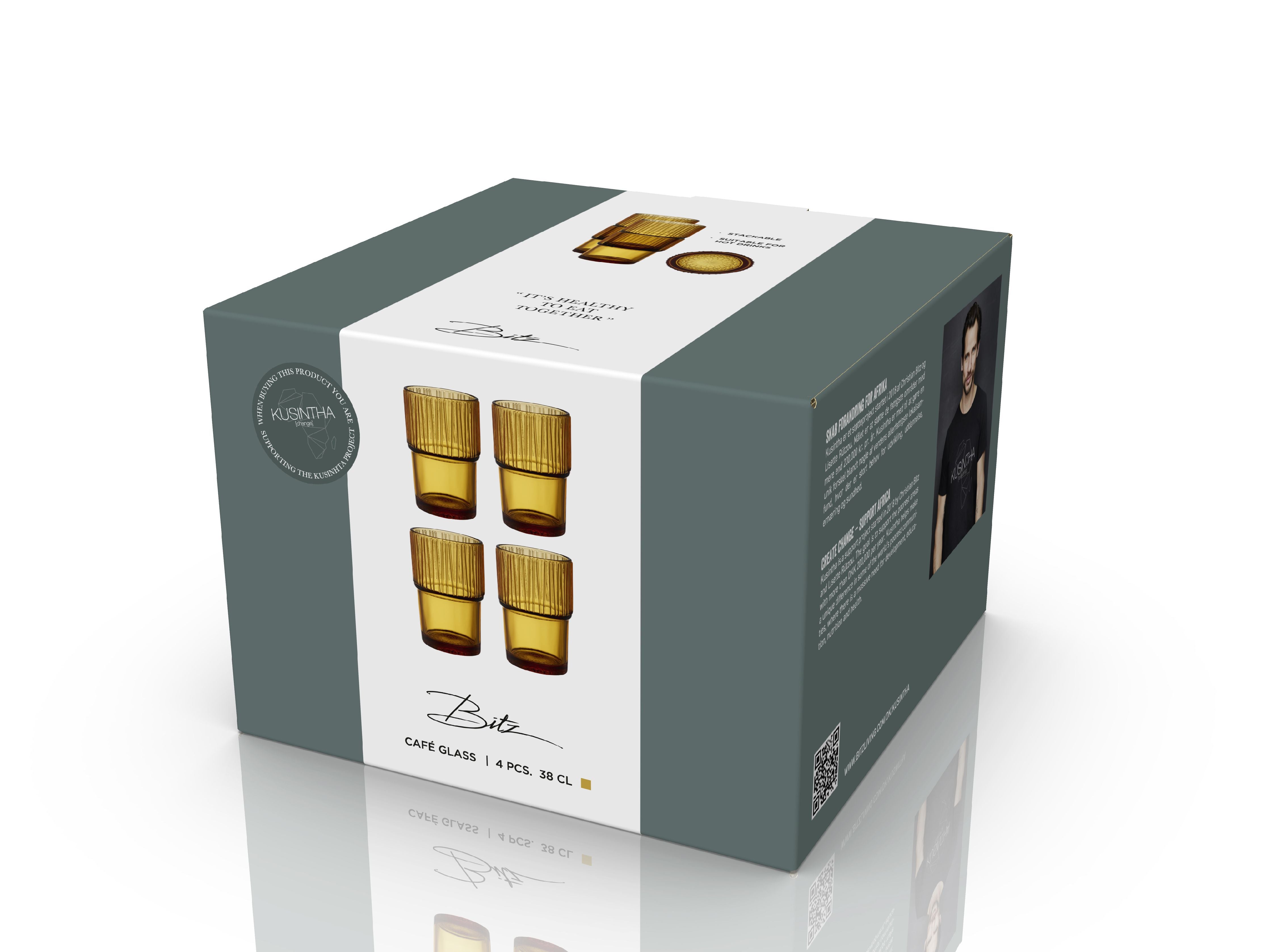 Bitz Kusintha Café Glass 12,5 cm 38 CL 4 PCS, Amber