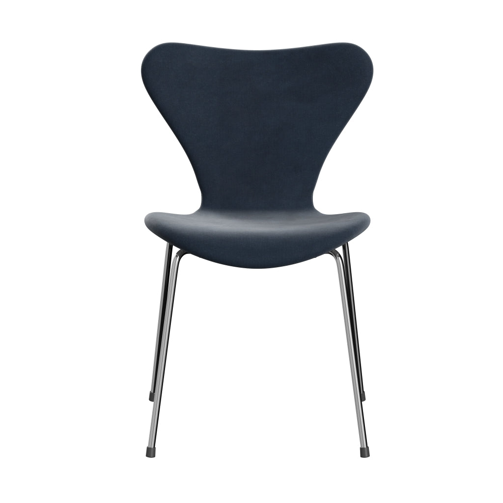 Fritz Hansen 3107 chaise complète complète, Chrome / Belfast Velvet Grey Bleu