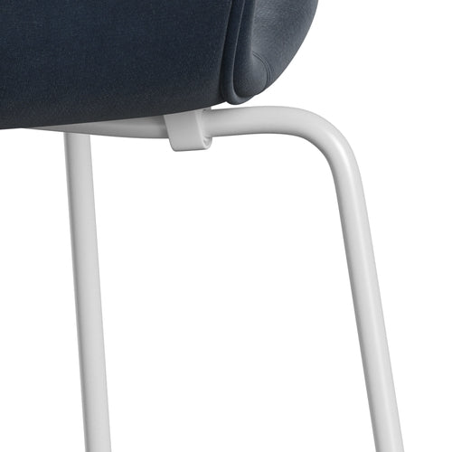 Fritz Hansen 3107 chaise complète complète, bleu gris en velours blanc / belfast