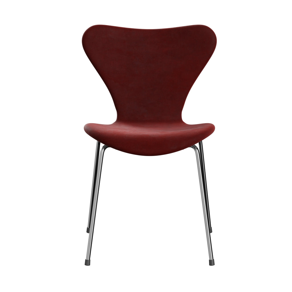 Fritz Hansen 3107 chaise complète complète, Chrome / Belfast Velvet Autumn Red