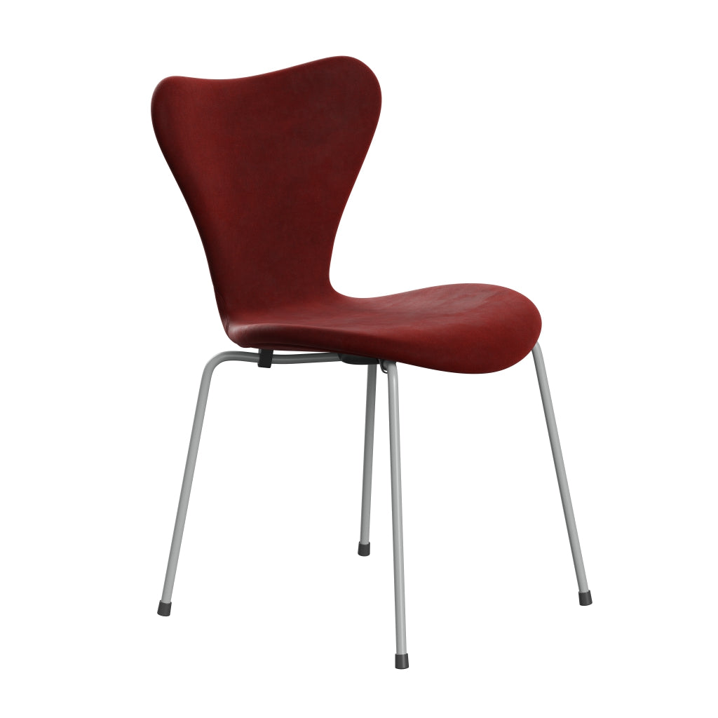 Fritz Hansen 3107 Silla tapicería completa, nueve gris/belfast terciopelo otoño rojo