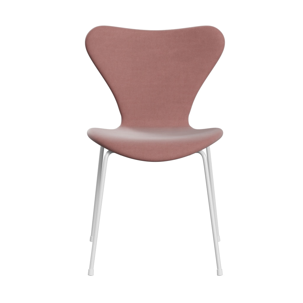 Fritz Hansen 3107 chaise complète complète, Rose brumeuse en velours blanc / belfast